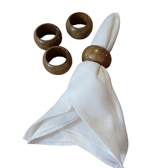 Brown Wooden Napkin Rings Elevated Dining Neutral Earthy Table Setting Decor - Picture 1 of 4